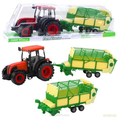 Traktor rolniczy z przyczepą zielono-żółtą