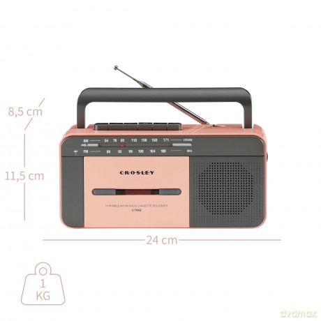 Crosley (Uk Version): Ct102 Cassette Player (Rose Gold/Grey) (UK Adapter)