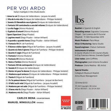 Carlos Mena - Per Voi Ardo (Italienische Madrigale) [CD]