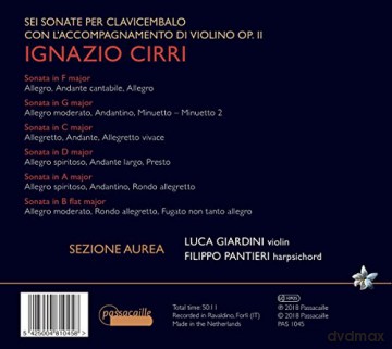 Ignatio Cirri: Cembalosonaten op. 2 Nr. 1-6 mit Begleitung einer Violine [CD]