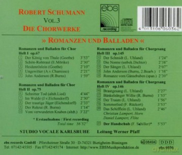 Robert Schumann: Chorwerke Vol.3 (Romanzen und Balladen) [CD]