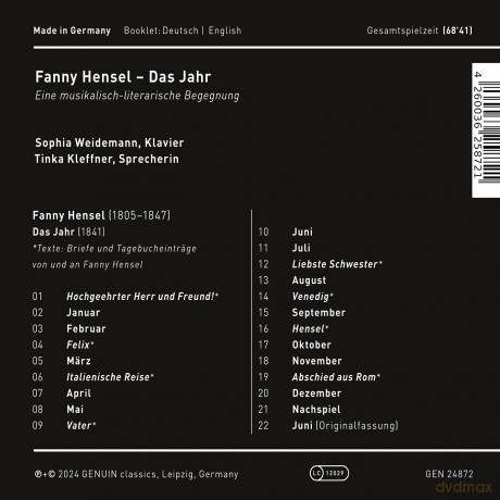 Fanny Mendelssohn-Hensel: Das Jahr - 12 Charakterstucke fur Klavier [CD]