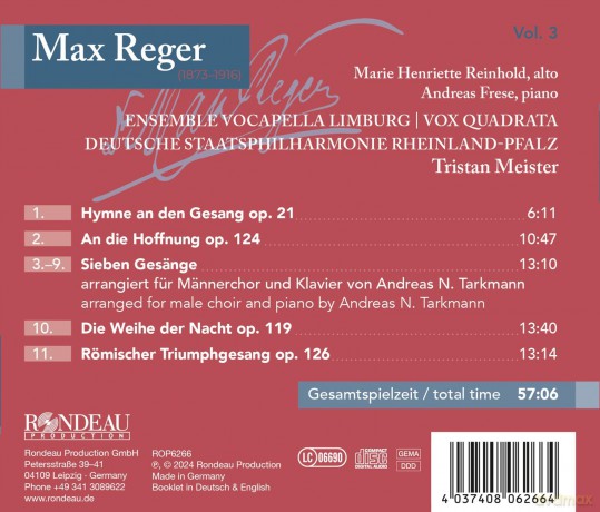 Max Reger: Das Werk fur Maennerchor Vol.3 [CD]
