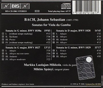Johann Sebastian Bach: Gambensonaten BWV 1027-1029 [CD]