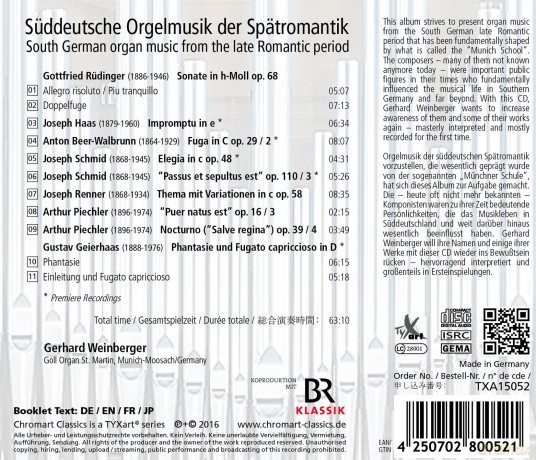Gerhard Weinberger - Suddeutsche Orgelmusik der Spaetromantik [CD]