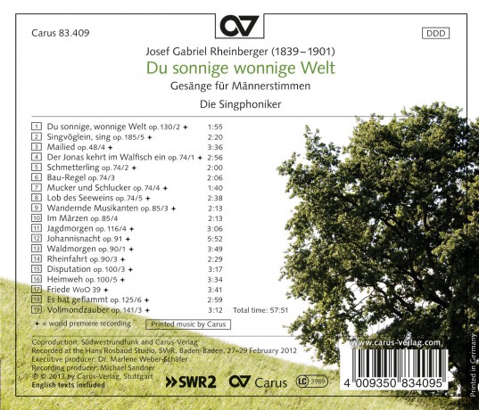 Josef Rheinberger: Gesaenge fur Maennerstimmen - Du sonnige Welt [CD]