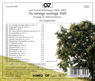 Josef Rheinberger: Gesaenge fur Maennerstimmen - Du sonnige Welt [CD]