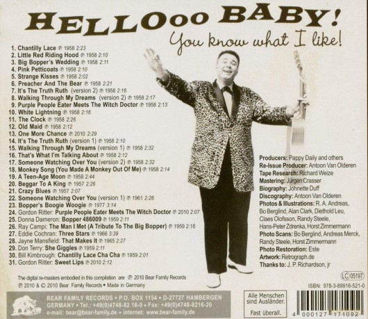 Big Bopper: Hello Baby: You Know What I Like [CD]