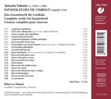 Antonio Valente: Intavolatura di Cimbalo (Neapel 1576) [CD]