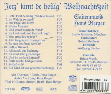 Hans Berger: Jetz' kimt de heilig' Weihnachtszeit [CD]