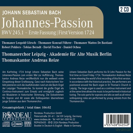 Johann Sebastian Bach: Johannes-Passion BWV 245,1 (Erste Fassung 1724) [2CD]