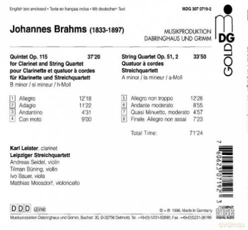 Johannes Brahms: Klarinettenquintett op.115 [CD]