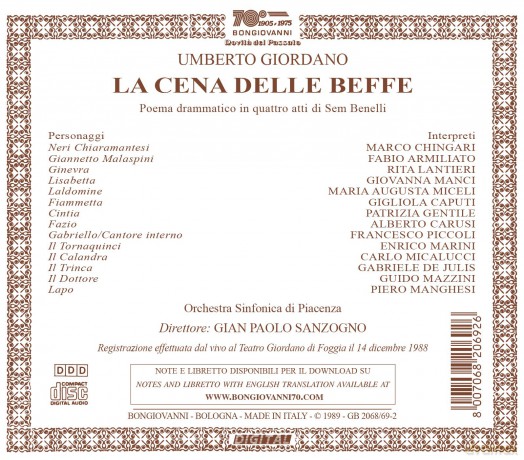 Umberto Giordano: La Cena delle Beffe [CD]