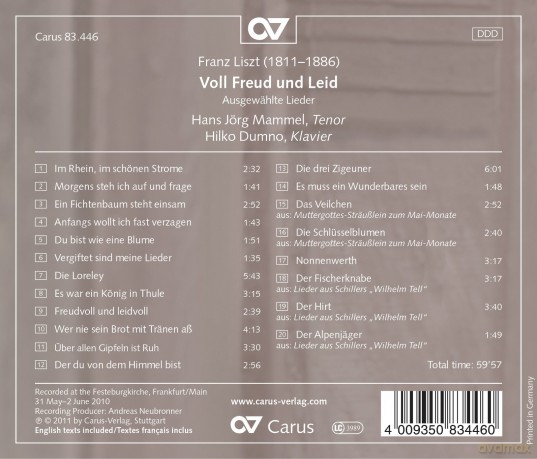 Franz Liszt: Lieder Voll Freud und Leid [CD]
