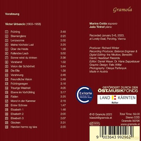 Viktor Urbancic: Lieder Vorahnung [CD]