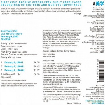 Cecil Taylor: Live At Fat Tueday's February 9, 1980, First Visit [CD]