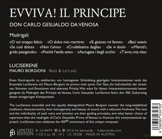 Carlo Gesualdo von Venosa: Madrigale Evviva! Il Principe [CD]