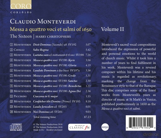 Claudio Monteverdi: Messa a quattro voci et salmi 1650 Vol.2 [CD]