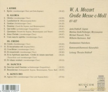 Wolfgang Amadeus Mozart: Messe KV 427 c-moll Grosse Messe [CD]