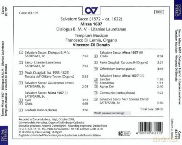 Salvatore Sacco: Missa 1607 [CD]