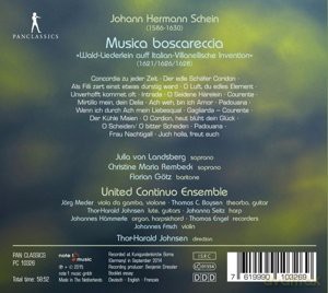 Johann Hermann Schein: Musica boscareccia - Wald-Liederlein auff Italian-Villanellische Invention (1621/1626/1628) [CD]