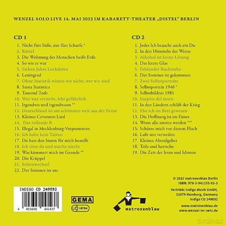 Hans-Eckardt Wenzel: Noch verschont von grossen Kriegen: Solo Live 2 [2CD]