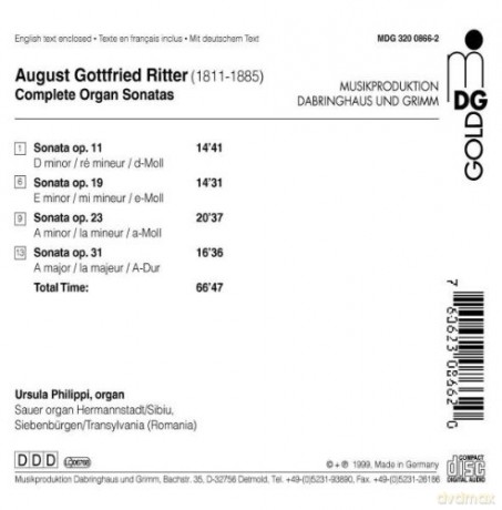 August Gottfried Ritter: Orgelsonaten Nr.1-4 (opp.11,19,23,31) [CD]