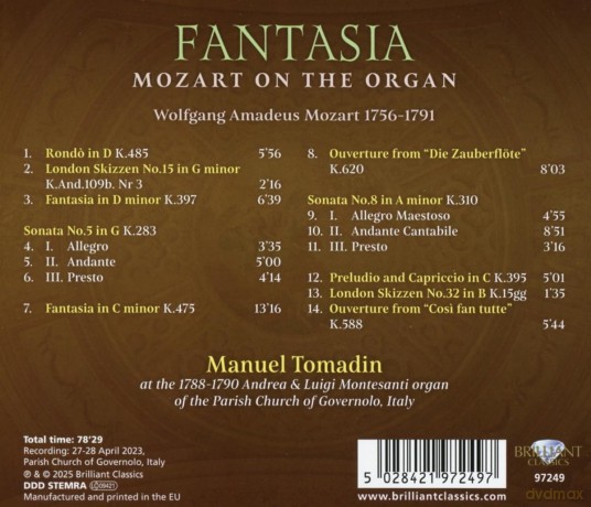 Wolfgang Amadeus Mozart: Orgelwerke Fantasia (Mozart on the Organ) [CD]