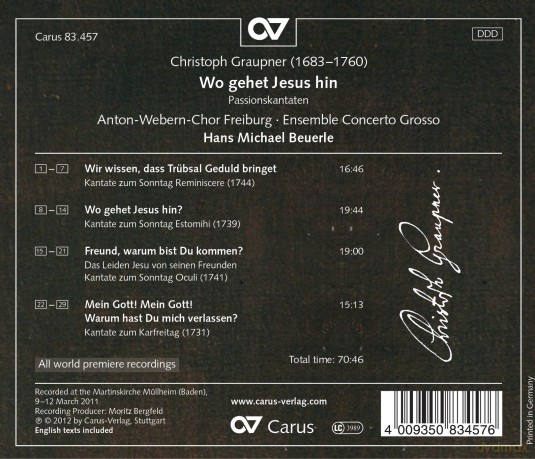 Christoph Graupner: Passions-Kantaten - Wo gehet Jesus hin [CD]