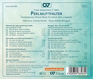 Frank Schwemmer: Perlmuttfalter - Chormusik fur gemischten Chor a cappella [CD]