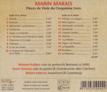 Marin Marais: Pieces de Viole Buch 5 (1725) [CD]