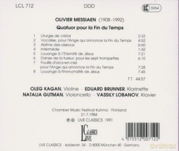 Olivier Messiaen: Quartett fur das Ende der Zeit [CD]