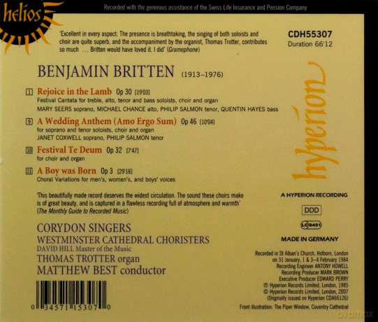 Benjamin Britten: Rejoice the Lamb - Kantate op.30 [CD]