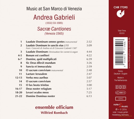 Andrea Gabrieli: Sacrae Cantiones (Venedig, 1565) - Music at San Marco [CD]