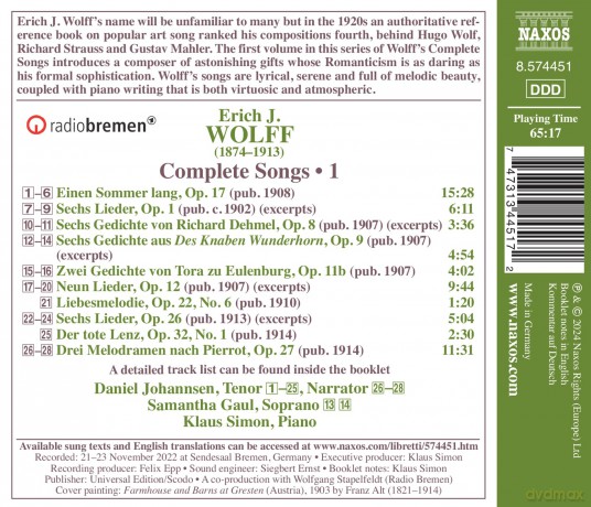 Erich Jaques Wolff: Saemtliche Lieder Vol.1 [CD]