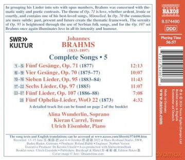 Johannes Brahms: Saemtliche Lieder Vol.5 (Naxos-Edition) [CD]