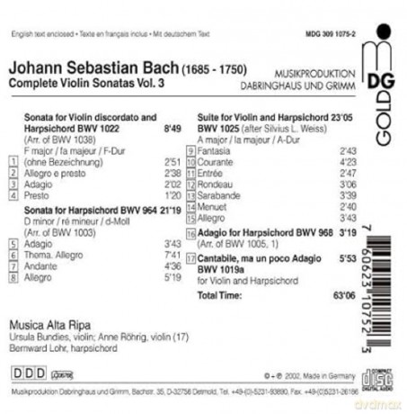 Johann Sebastian Bach: Saemtliche Violinsonaten Vol.3 [CD]