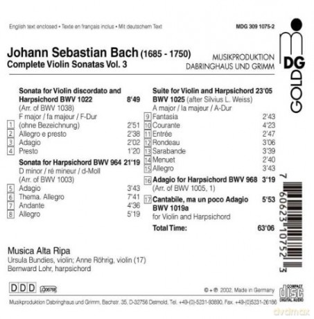Johann Sebastian Bach: Saemtliche Violinsonaten Vol.3 [CD]
