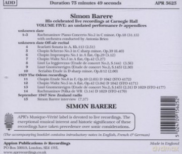 Simon Barere at Carnegie Hall Vol.5 [CD]