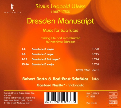 Silvius Leopold Weiss: Sonaten fur 2 Lauten The Dresden Manuscript [CD]
