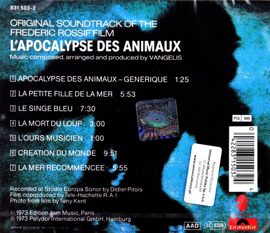 Vangelis: L'apocalypse Des Animaux Soundtrack [CD]