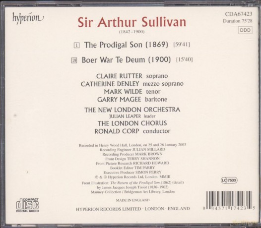 Arthur Sullivan: The Prodigal Son [CD]