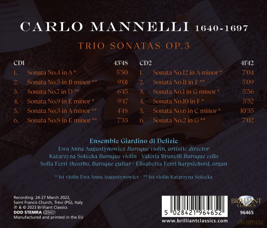Carlo Mannelli: Triosonaten op.3 Nr.1-12 [2CD]