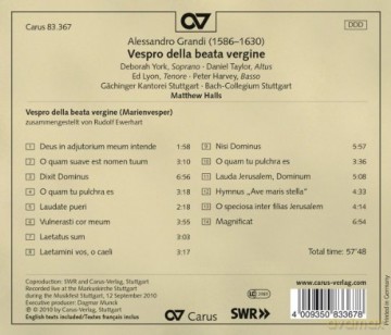 Alessandro Grandi: Vespro della Beata Vergine [CD]