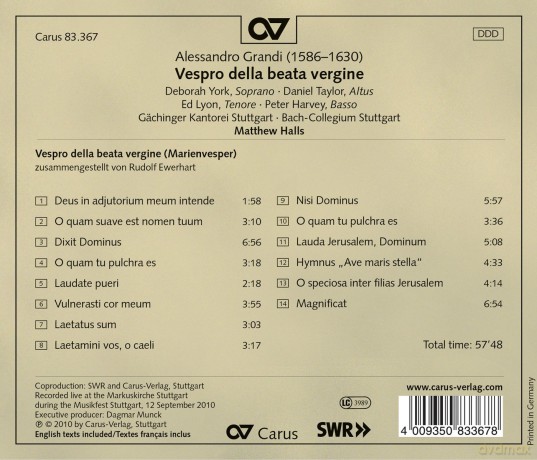 Alessandro Grandi: Vespro della Beata Vergine [CD]