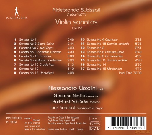 Aldebrando Subissati: Violinsonaten (1675) [CD]