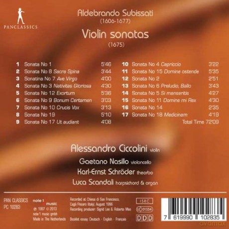 Aldebrando Subissati: Violinsonaten (1675) [CD]