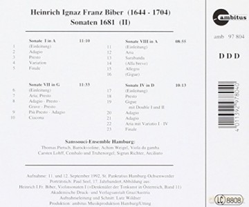 Heinrich Ignaz Biber: Violinsonaten Nr.1,4,7,8 (1681) [CD]