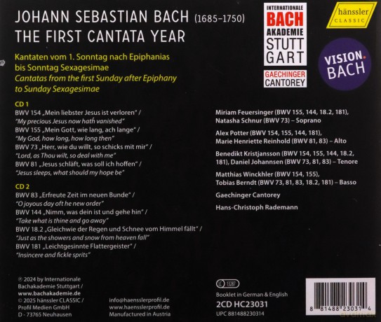 Johann Sebastian Bach: Vision.Bach 7 - Kantaten vom 1.Sonntag nach Epiphanias bis Sextagesimae des 1.Leipziger Jahrgangs [2CD]