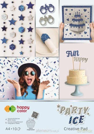 Blok A4 holographic+brokat 10ark Party Ice HAPPY